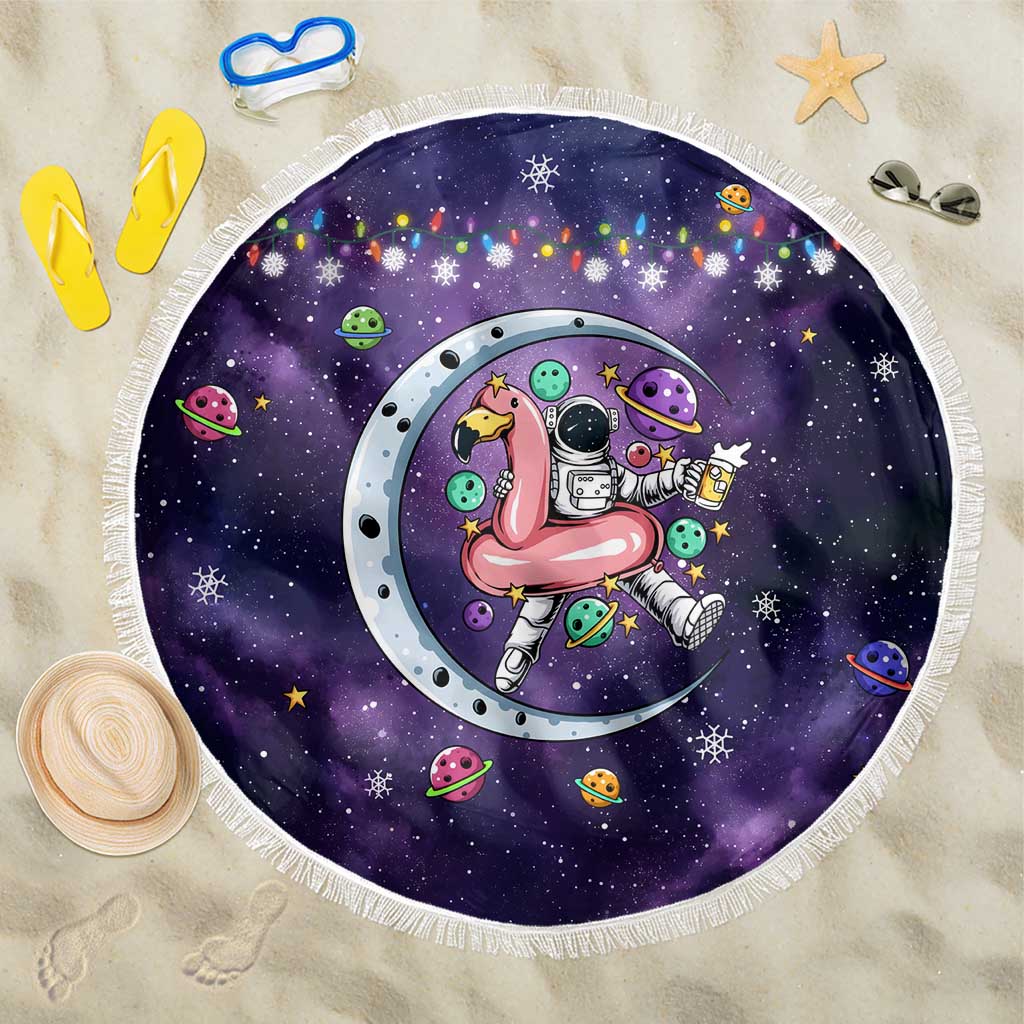 Funny Astronauts Sit On Flamingo Christmas Beach Blanket Xmas Holiday Patterns - Wonder Print Shop