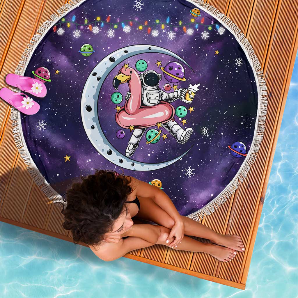 Funny Astronauts Sit On Flamingo Christmas Beach Blanket Xmas Holiday Patterns - Wonder Print Shop