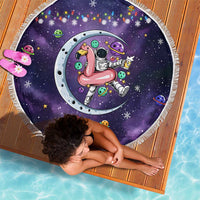 Funny Astronauts Sit On Flamingo Christmas Beach Blanket Xmas Holiday Patterns - Wonder Print Shop