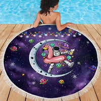 Funny Astronauts Sit On Flamingo Christmas Beach Blanket Xmas Holiday Patterns - Wonder Print Shop