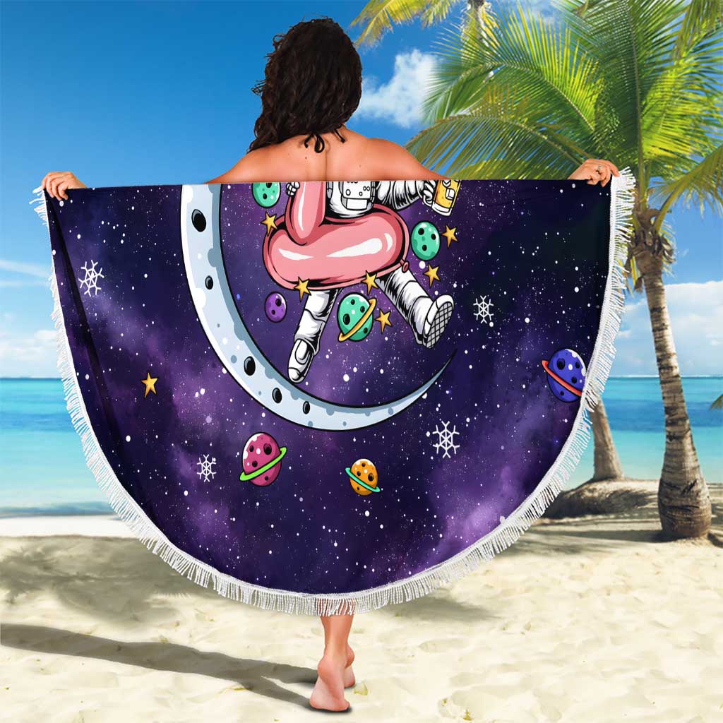Funny Astronauts Sit On Flamingo Christmas Beach Blanket Xmas Holiday Patterns - Wonder Print Shop