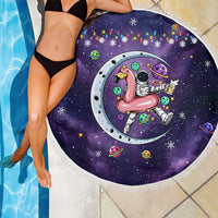 Funny Astronauts Sit On Flamingo Christmas Beach Blanket Xmas Holiday Patterns - Wonder Print Shop