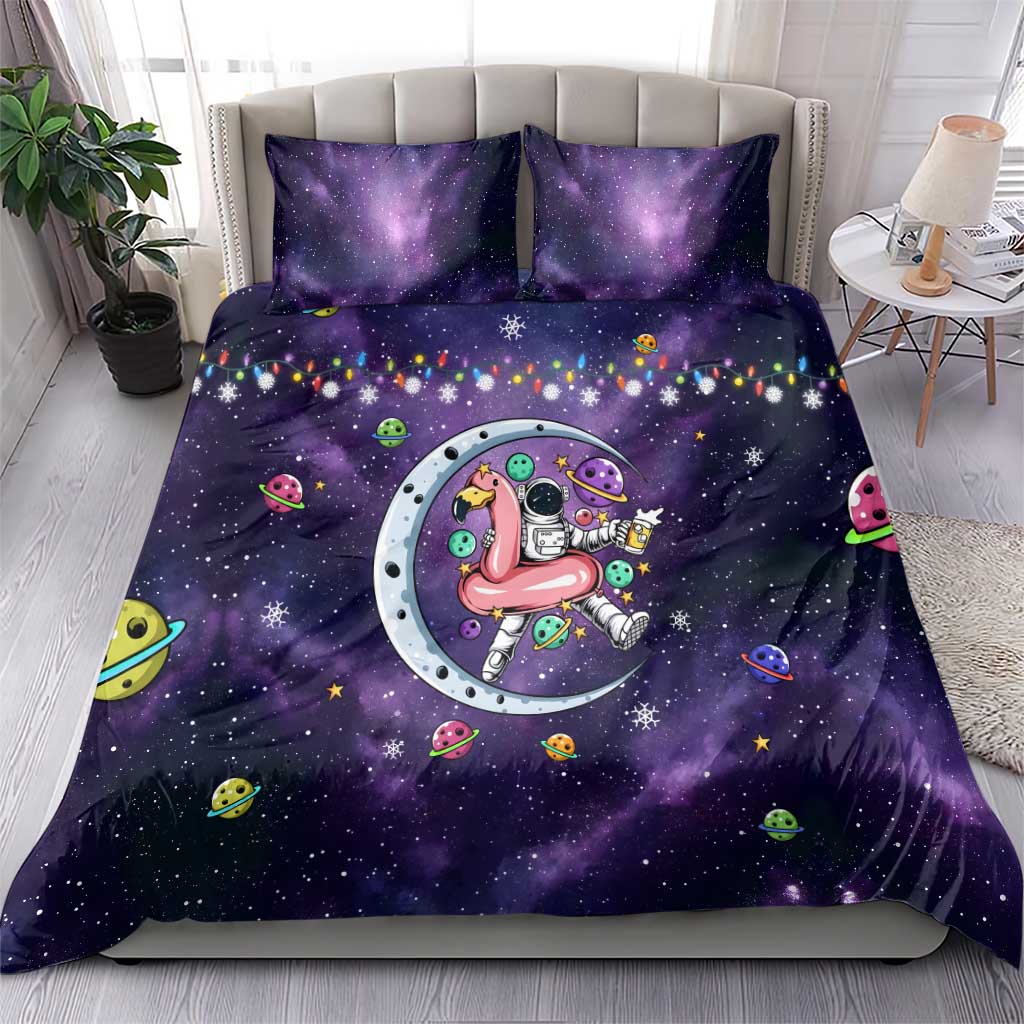 Funny Astronauts Sit On Flamingo Christmas Bedding Set Xmas Holiday Patterns - Wonder Print Shop