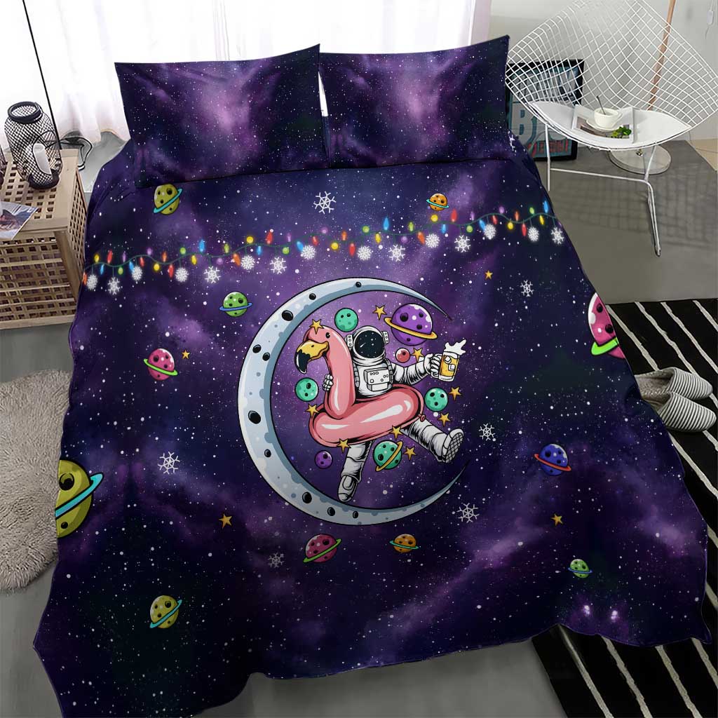 Funny Astronauts Sit On Flamingo Christmas Bedding Set Xmas Holiday Patterns - Wonder Print Shop