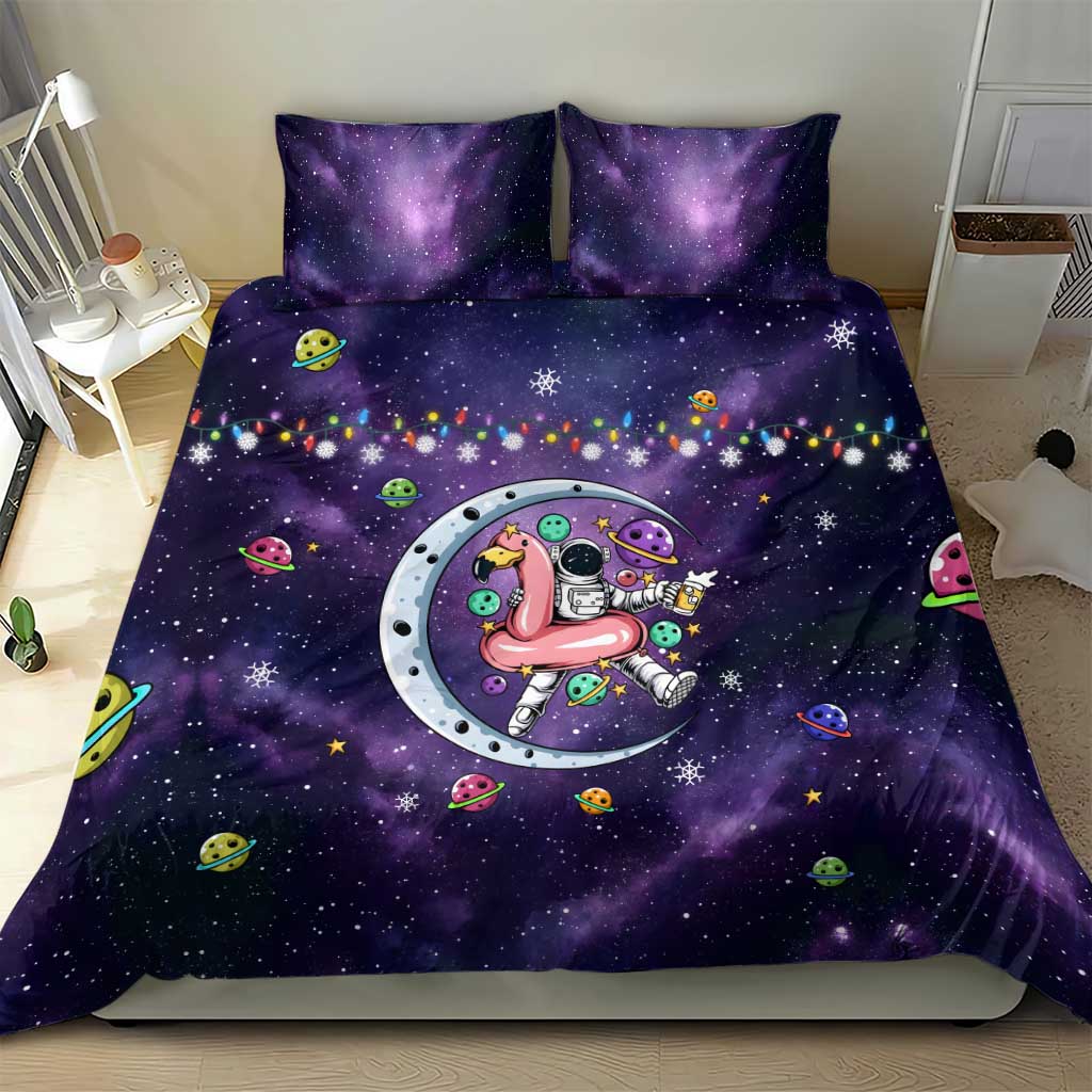 Funny Astronauts Sit On Flamingo Christmas Bedding Set Xmas Holiday Patterns - Wonder Print Shop