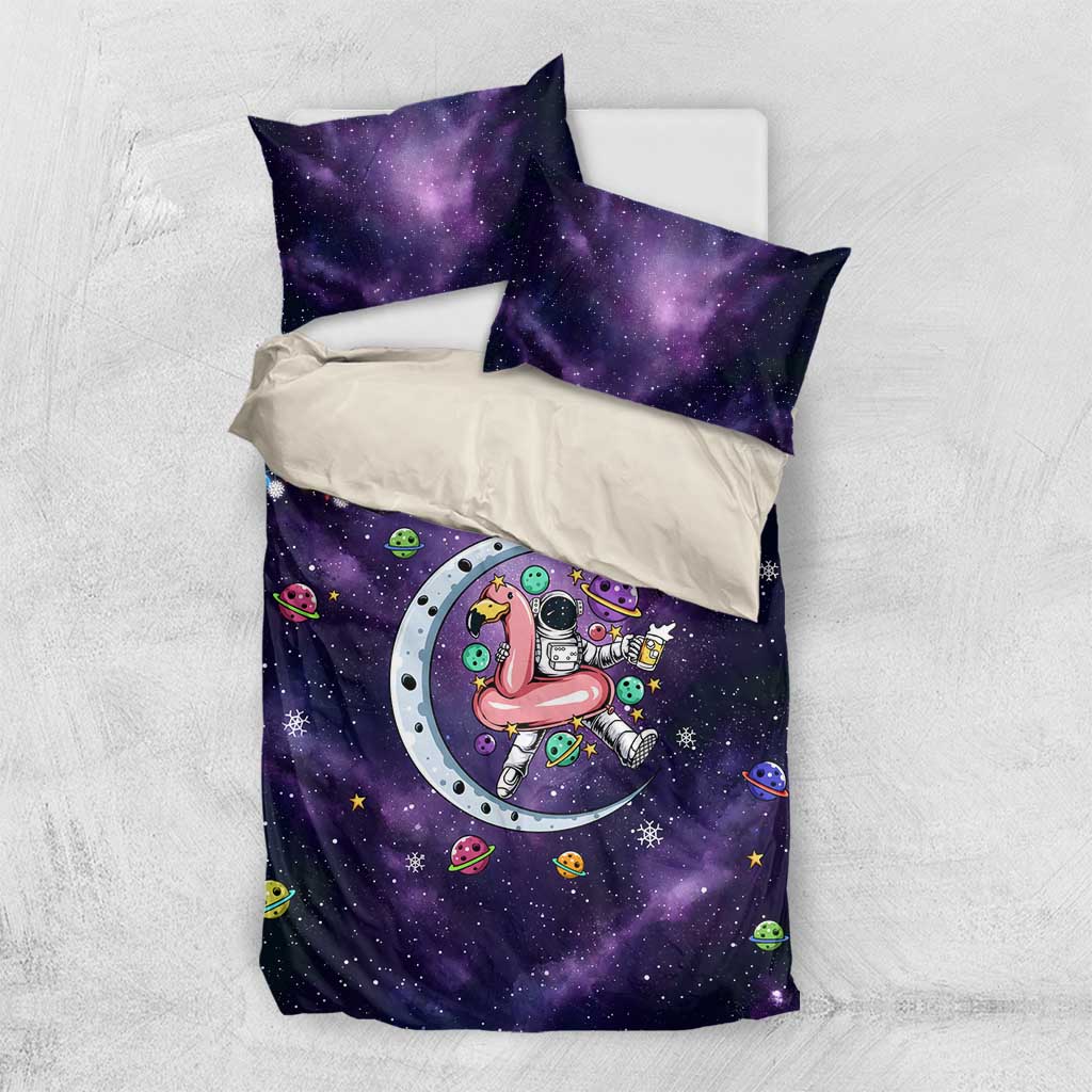 Funny Astronauts Sit On Flamingo Christmas Bedding Set Xmas Holiday Patterns - Wonder Print Shop