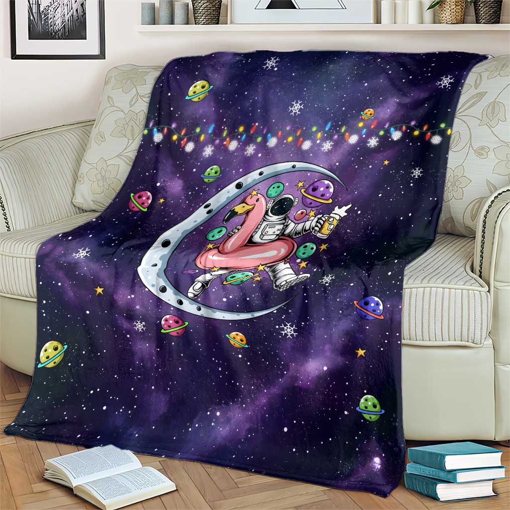 Funny Astronauts Sit On Flamingo Christmas Blanket Xmas Holiday Patterns - Wonder Print Shop