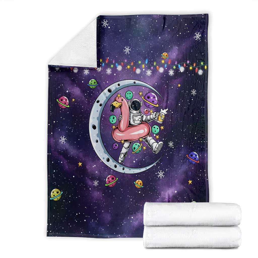 Funny Astronauts Sit On Flamingo Christmas Blanket Xmas Holiday Patterns - Wonder Print Shop