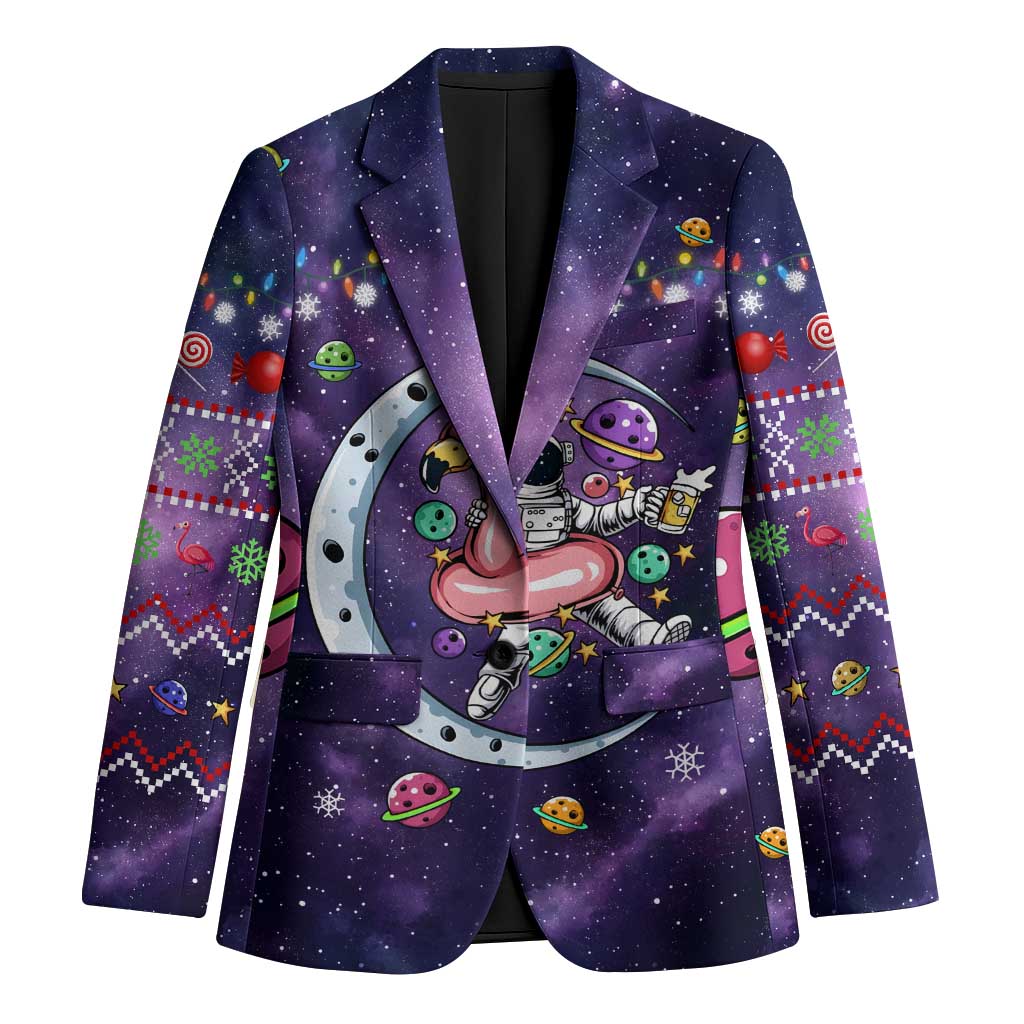 Funny Astronauts Sit On Flamingo Christmas Blazer Xmas Holiday Patterns - Wonder Print Shop