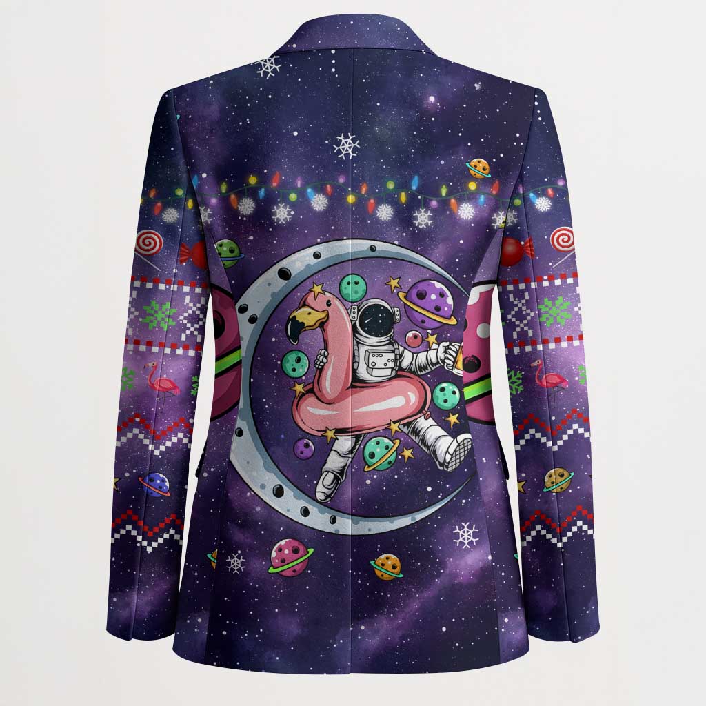 Funny Astronauts Sit On Flamingo Christmas Blazer Xmas Holiday Patterns - Wonder Print Shop