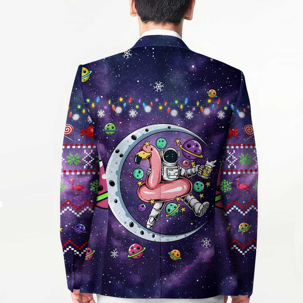 Funny Astronauts Sit On Flamingo Christmas Blazer Xmas Holiday Patterns - Wonder Print Shop