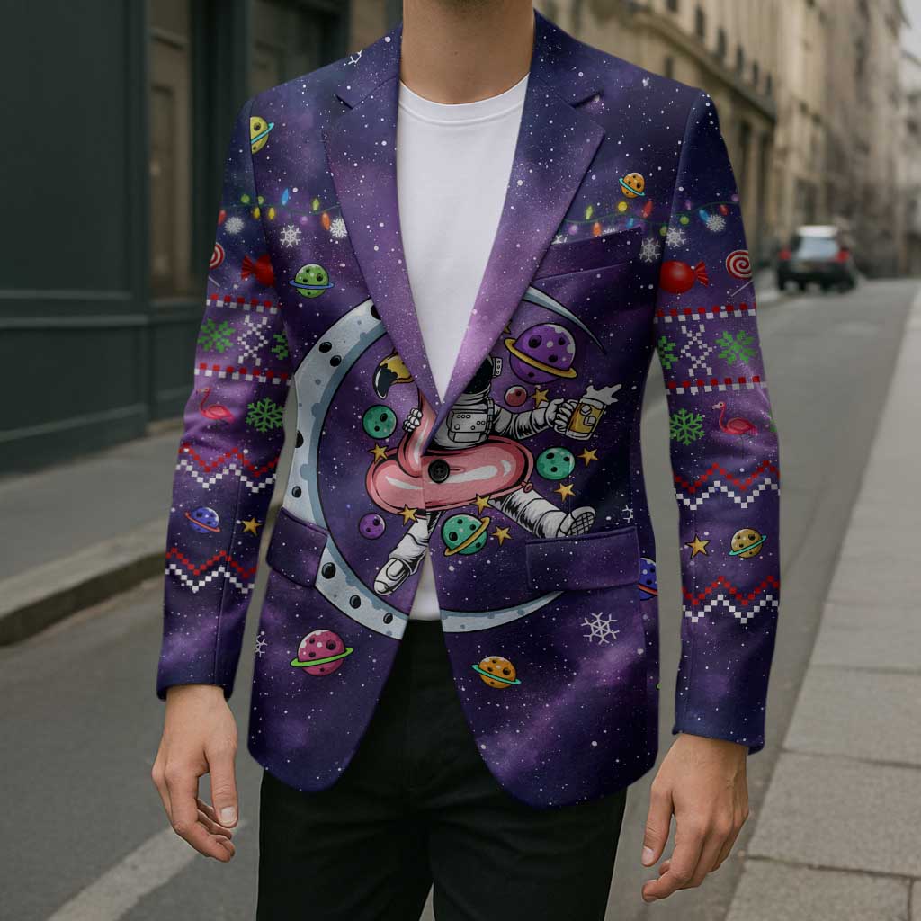 Funny Astronauts Sit On Flamingo Christmas Blazer Xmas Holiday Patterns - Wonder Print Shop