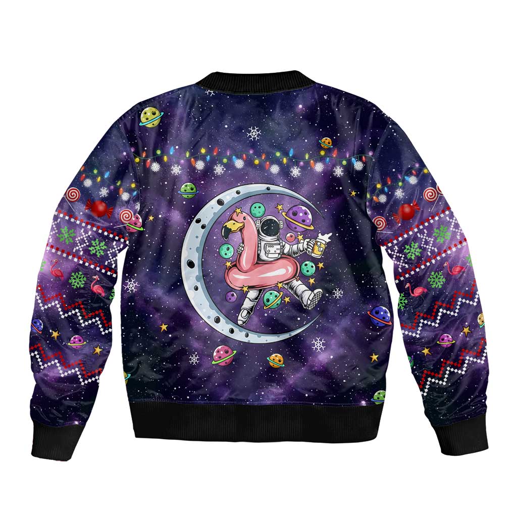 Funny Astronauts Sit On Flamingo Christmas Bomber Jacket Xmas Holiday Patterns - Wonder Print Shop