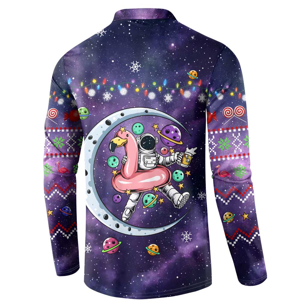 Funny Astronauts Sit On Flamingo Christmas Button Sweatshirt Xmas Holiday Patterns - Wonder Print Shop