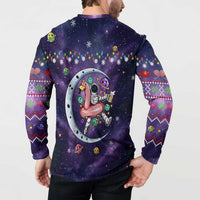 Funny Astronauts Sit On Flamingo Christmas Button Sweatshirt Xmas Holiday Patterns - Wonder Print Shop