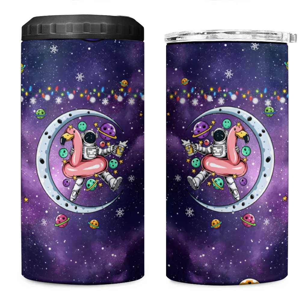 Funny Astronauts Sit On Flamingo Christmas 4 in 1 Can Cooler Tumbler Xmas Holiday Patterns - Wonder Print Shop