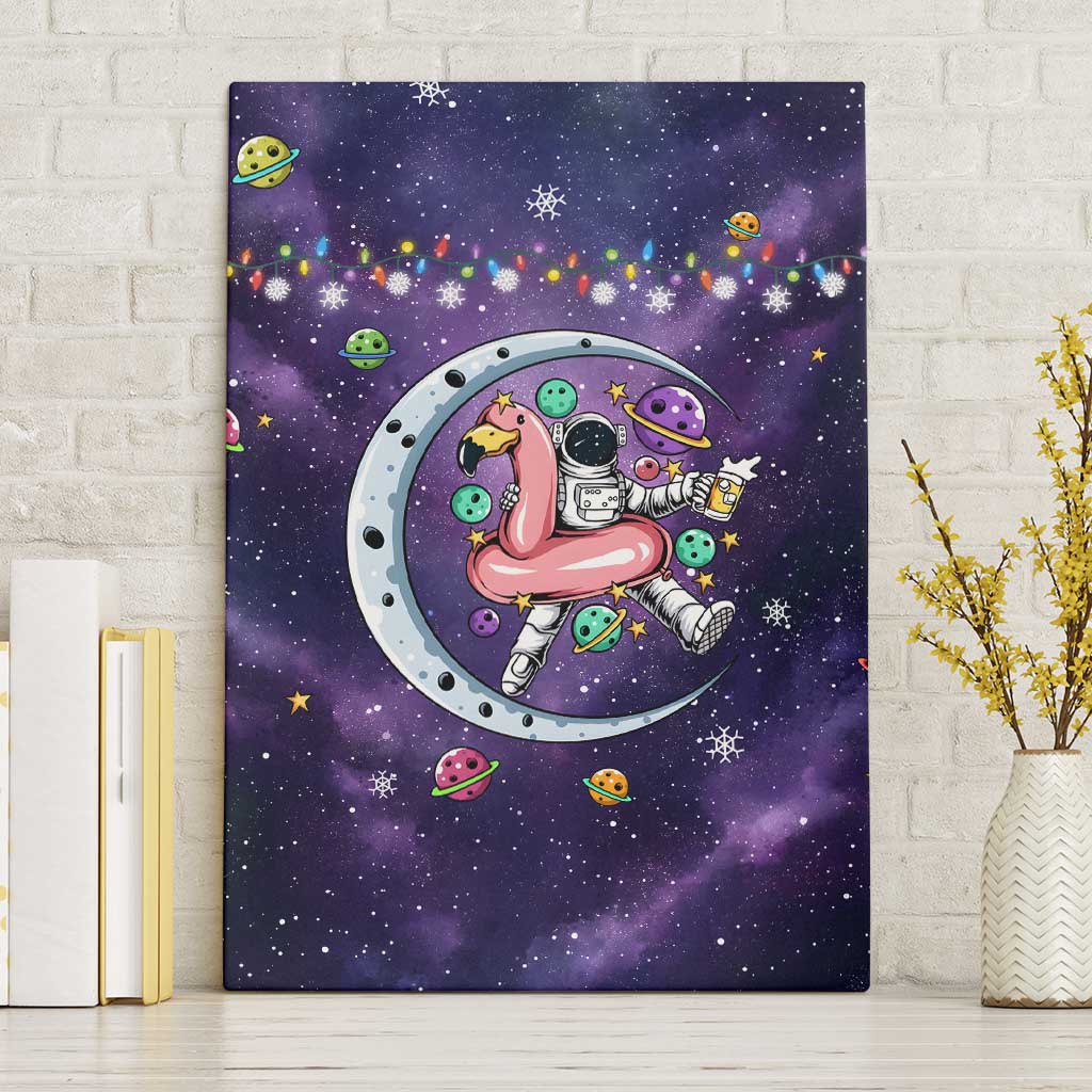 Funny Astronauts Sit On Flamingo Christmas Canvas Wall Art Xmas Holiday Patterns - Wonder Print Shop