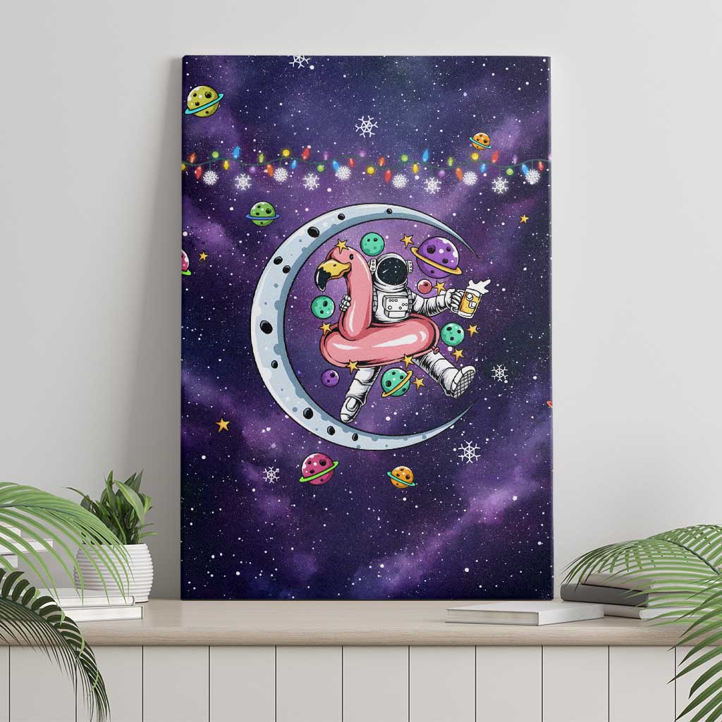 Funny Astronauts Sit On Flamingo Christmas Canvas Wall Art Xmas Holiday Patterns - Wonder Print Shop