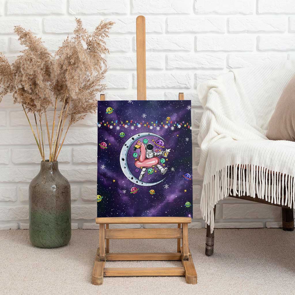 Funny Astronauts Sit On Flamingo Christmas Canvas Wall Art Xmas Holiday Patterns - Wonder Print Shop