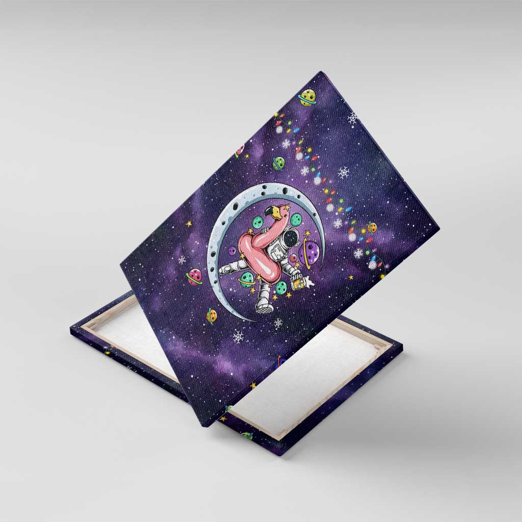Funny Astronauts Sit On Flamingo Christmas Canvas Wall Art Xmas Holiday Patterns - Wonder Print Shop