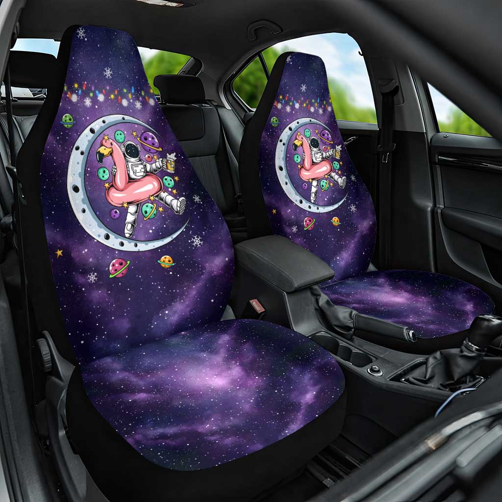 Funny Astronauts Sit On Flamingo Christmas Car Seat Cover Xmas Holiday Patterns - Wonder Print Shop