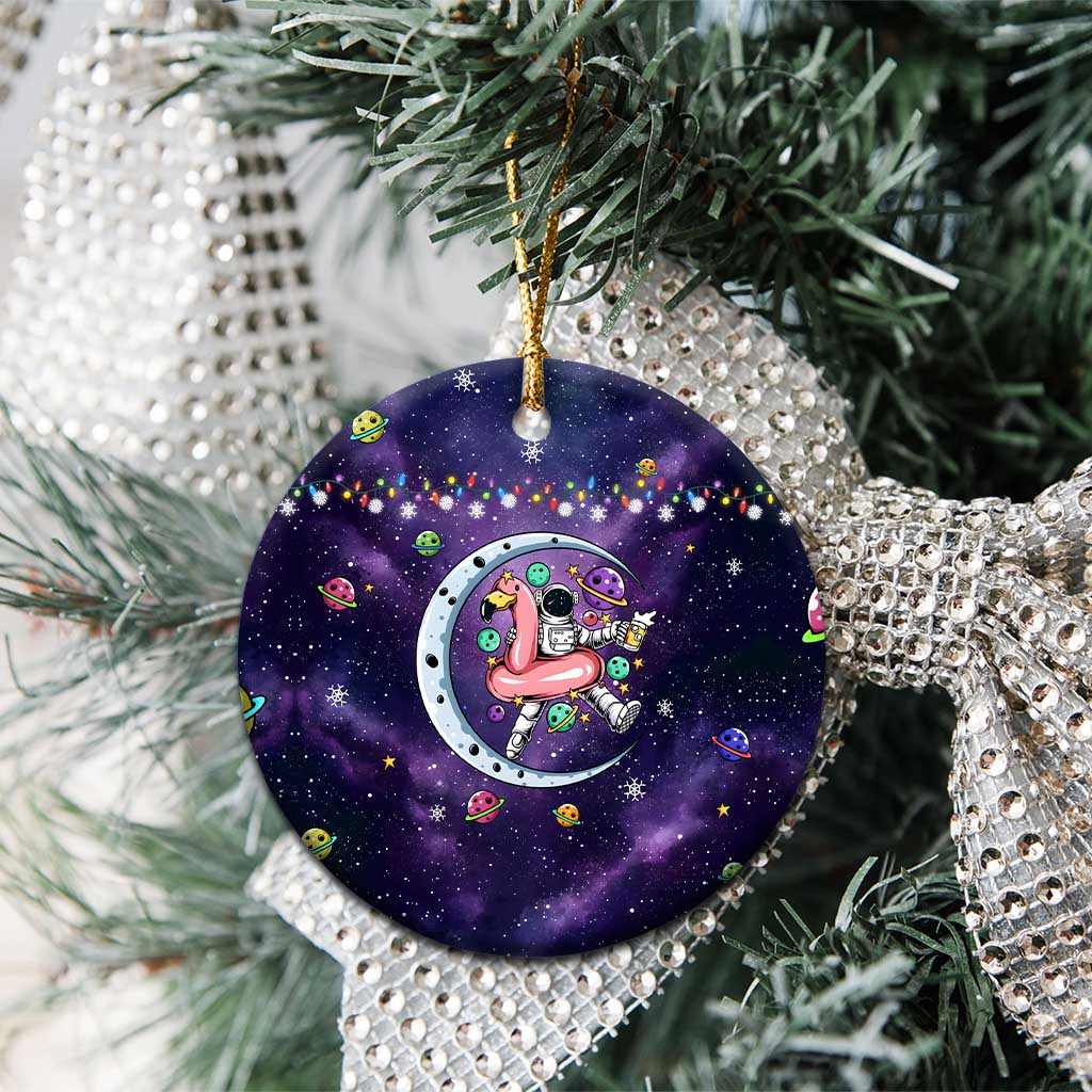Funny Astronauts Sit On Flamingo Christmas Ceramic Ornament Xmas Holiday Patterns - Wonder Print Shop