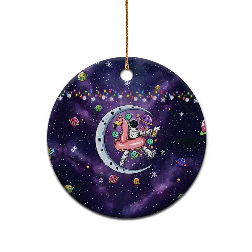 Funny Astronauts Sit On Flamingo Christmas Ceramic Ornament Xmas Holiday Patterns - Wonder Print Shop
