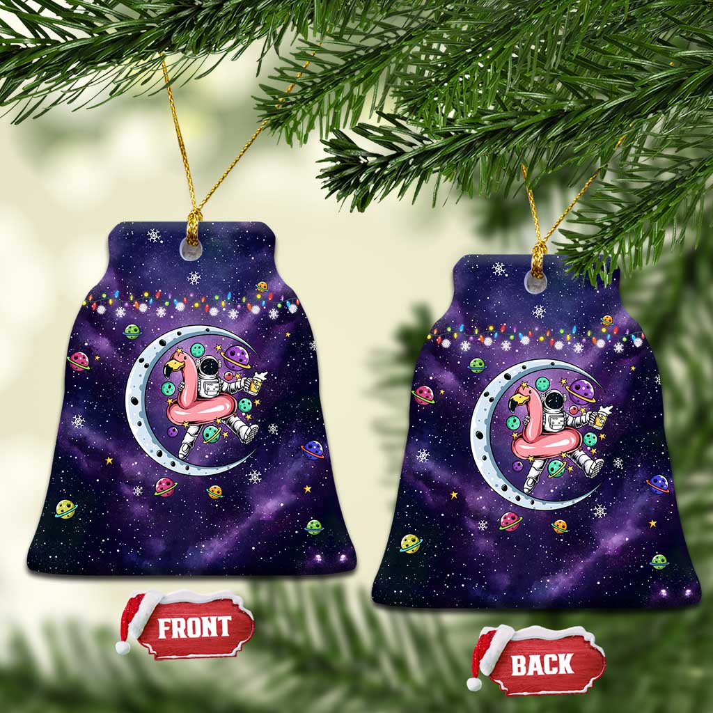 Funny Astronauts Sit On Flamingo Christmas Ceramic Ornament Xmas Holiday Patterns - Wonder Print Shop