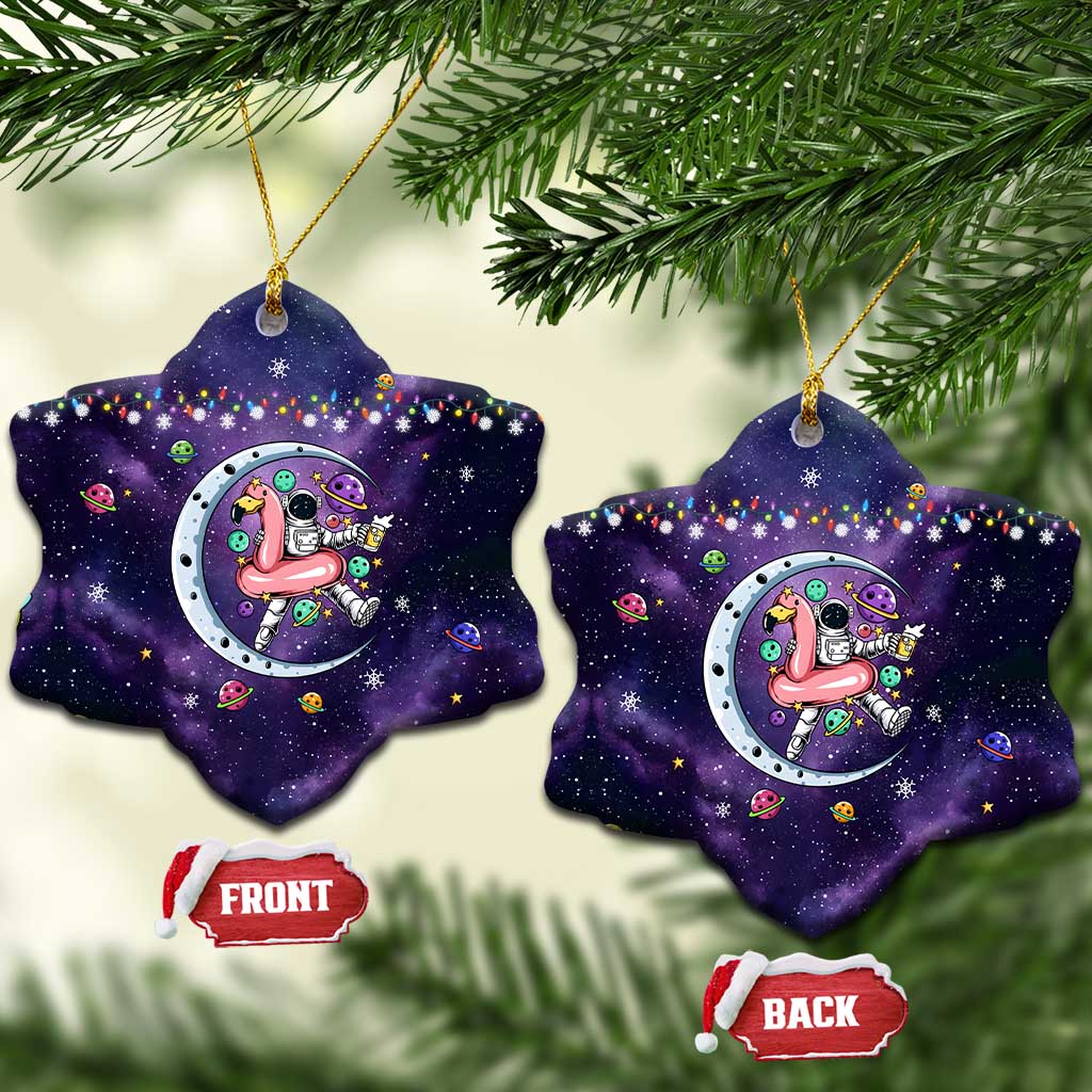 Funny Astronauts Sit On Flamingo Christmas Ceramic Ornament Xmas Holiday Patterns - Wonder Print Shop