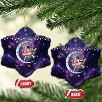 Funny Astronauts Sit On Flamingo Christmas Ceramic Ornament Xmas Holiday Patterns - Wonder Print Shop