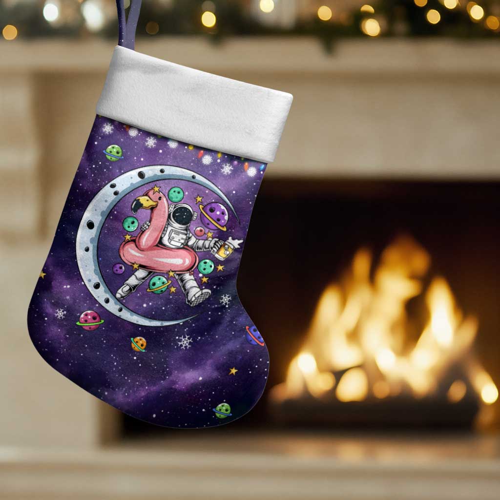 Funny Astronauts Sit On Flamingo Christmas Stocking Xmas Holiday Patterns - Wonder Print Shop