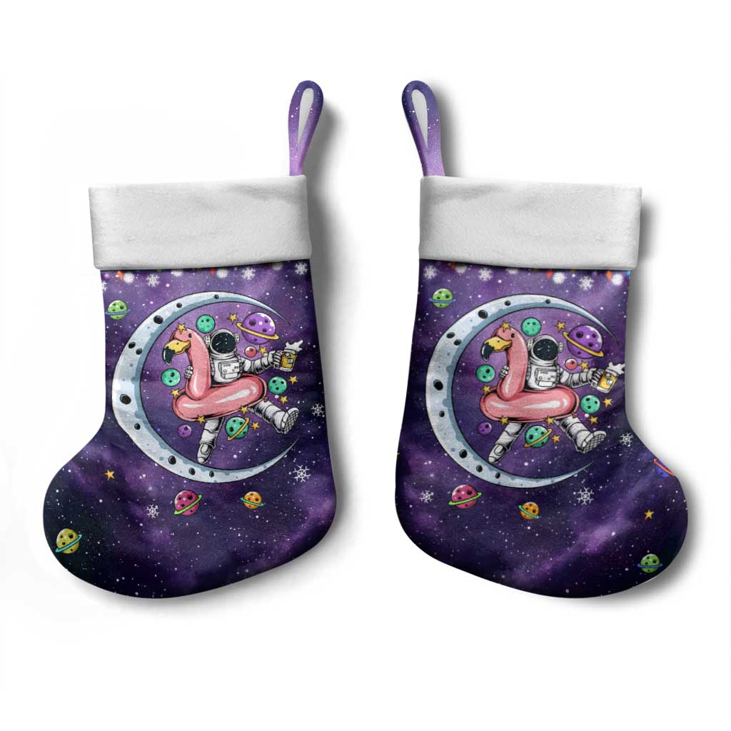 Funny Astronauts Sit On Flamingo Christmas Stocking Xmas Holiday Patterns - Wonder Print Shop