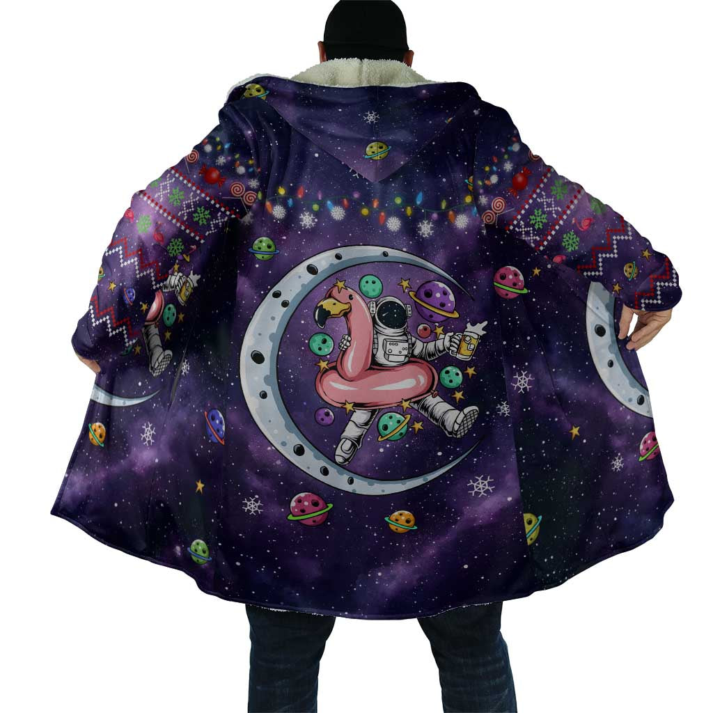 Funny Astronauts Sit On Flamingo Christmas Cloak Xmas Holiday Patterns - Wonder Print Shop