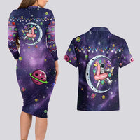 Funny Astronauts Sit On Flamingo Christmas Couples Matching Long Sleeve Bodycon Dress and Hawaiian Shirt Xmas Holiday Patterns - Wonder Print Shop