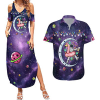 Funny Astronauts Sit On Flamingo Christmas Couples Matching Summer Maxi Dress and Hawaiian Shirt Xmas Holiday Patterns - Wonder Print Shop