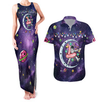 Funny Astronauts Sit On Flamingo Christmas Couples Matching Tank Maxi Dress and Hawaiian Shirt Xmas Holiday Patterns - Wonder Print Shop