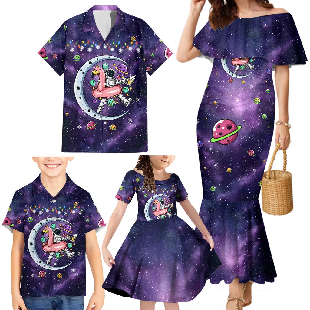 Funny Astronauts Sit On Flamingo Christmas Family Matching Mermaid Dress and Hawaiian Shirt Xmas Holiday Patterns - Wonder Print Shop