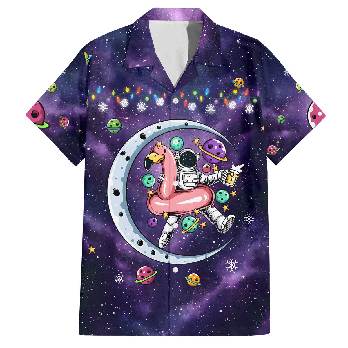 Funny Astronauts Sit On Flamingo Christmas Family Matching Off The Shoulder Long Sleeve Dress and Hawaiian Shirt Xmas Holiday Patterns - Wonder Print Shop