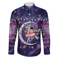 Funny Astronauts Sit On Flamingo Christmas Family Matching Off The Shoulder Long Sleeve Dress and Hawaiian Shirt Xmas Holiday Patterns - Wonder Print Shop