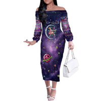 Funny Astronauts Sit On Flamingo Christmas Family Matching Off The Shoulder Long Sleeve Dress and Hawaiian Shirt Xmas Holiday Patterns - Wonder Print Shop