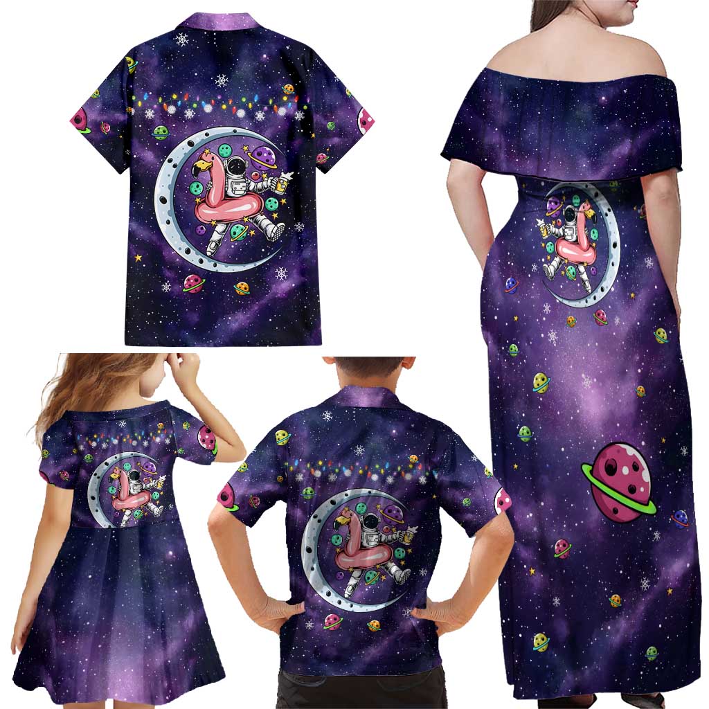 Funny Astronauts Sit On Flamingo Christmas Family Matching Off Shoulder Maxi Dress and Hawaiian Shirt Xmas Holiday Patterns - Wonder Print Shop