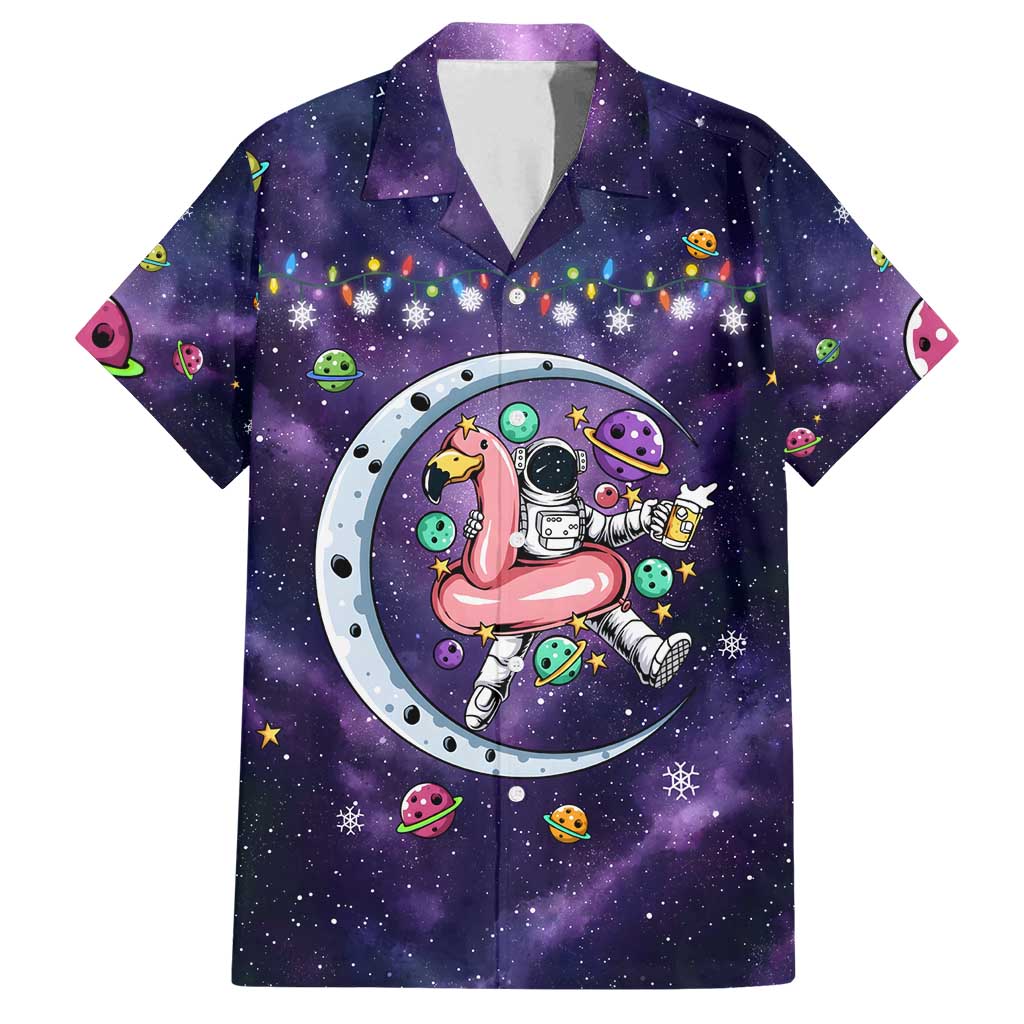 Funny Astronauts Sit On Flamingo Christmas Family Matching Off Shoulder Short Dress and Hawaiian Shirt Xmas Holiday Patterns - Wonder Print Shop
