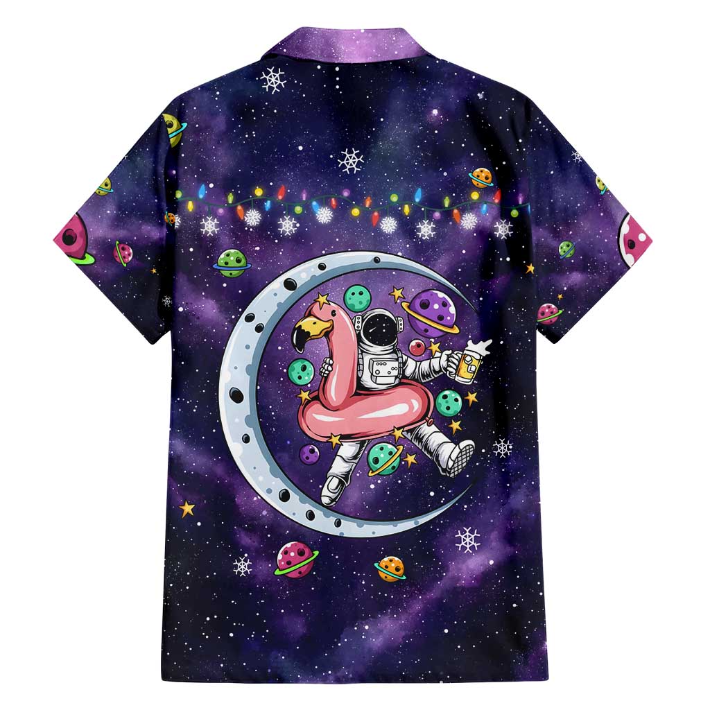 Funny Astronauts Sit On Flamingo Christmas Family Matching Off Shoulder Short Dress and Hawaiian Shirt Xmas Holiday Patterns - Wonder Print Shop