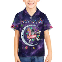 Funny Astronauts Sit On Flamingo Christmas Family Matching Off Shoulder Short Dress and Hawaiian Shirt Xmas Holiday Patterns - Wonder Print Shop