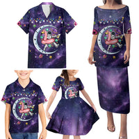 Funny Astronauts Sit On Flamingo Christmas Family Matching Puletasi and Hawaiian Shirt Xmas Holiday Patterns - Wonder Print Shop