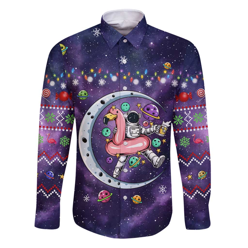 Funny Astronauts Sit On Flamingo Christmas Family Matching Puletasi and Hawaiian Shirt Xmas Holiday Patterns - Wonder Print Shop