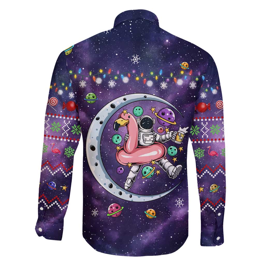 Funny Astronauts Sit On Flamingo Christmas Family Matching Puletasi and Hawaiian Shirt Xmas Holiday Patterns - Wonder Print Shop