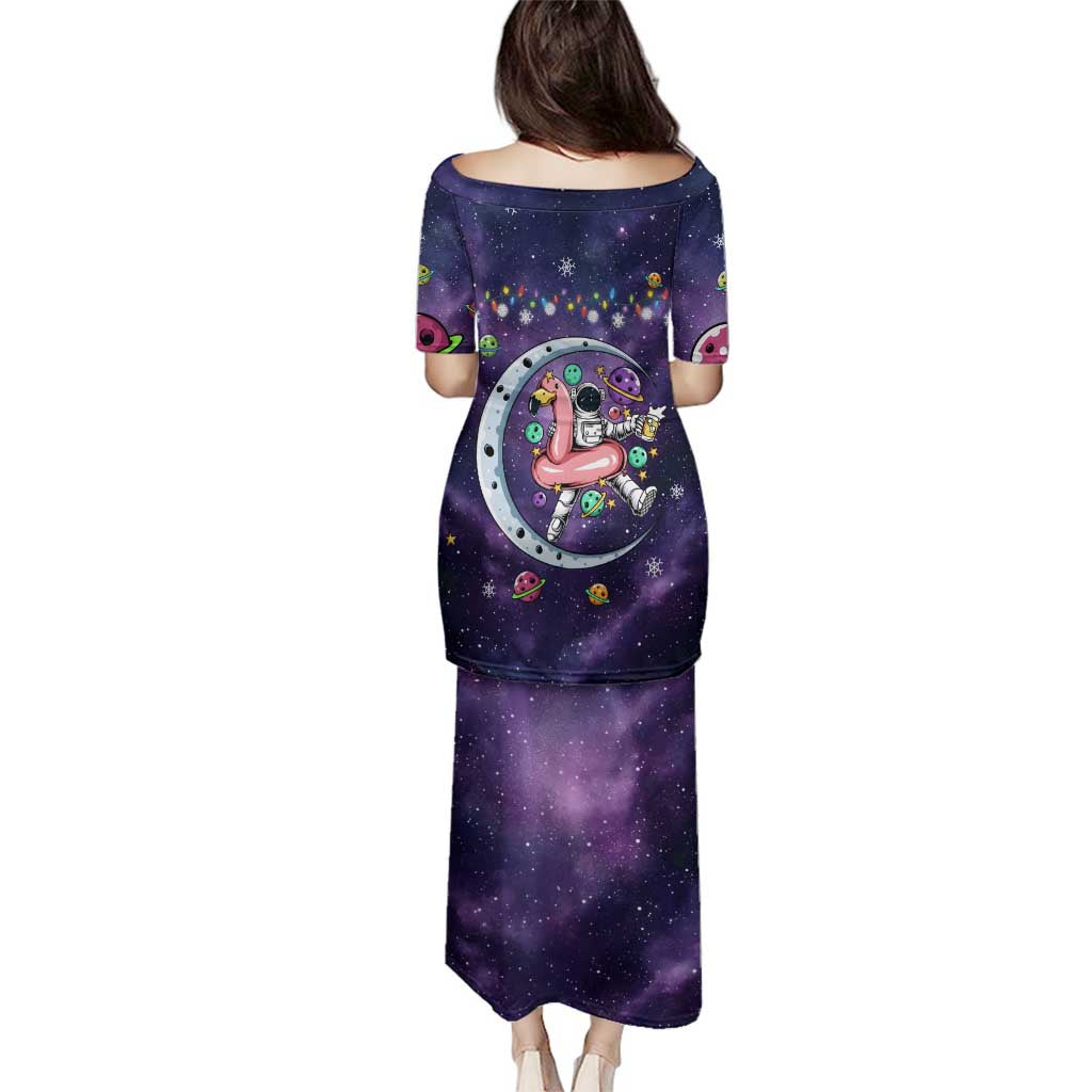 Funny Astronauts Sit On Flamingo Christmas Family Matching Puletasi and Hawaiian Shirt Xmas Holiday Patterns - Wonder Print Shop