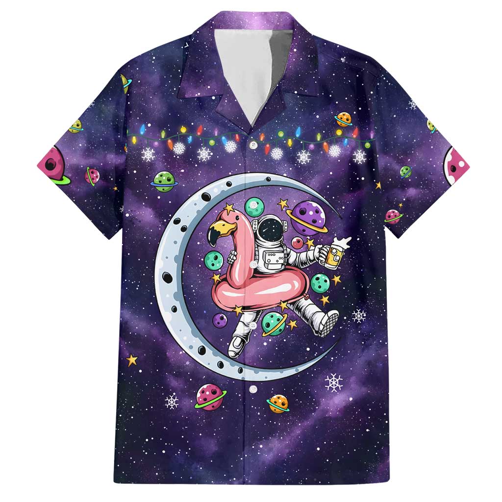 Funny Astronauts Sit On Flamingo Christmas Family Matching Short Sleeve Bodycon Dress and Hawaiian Shirt Xmas Holiday Patterns - Wonder Print Shop