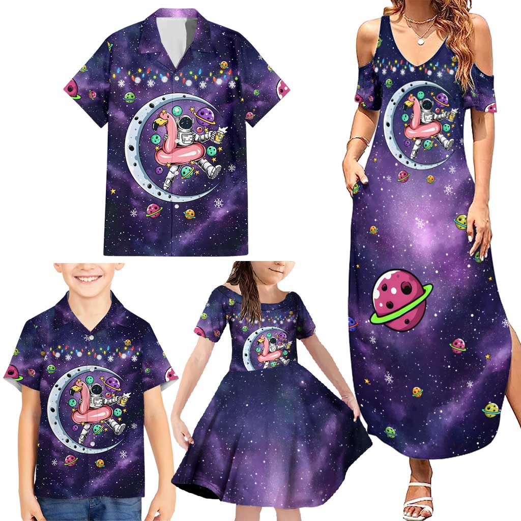 Funny Astronauts Sit On Flamingo Christmas Family Matching Summer Maxi Dress and Hawaiian Shirt Xmas Holiday Patterns - Wonder Print Shop
